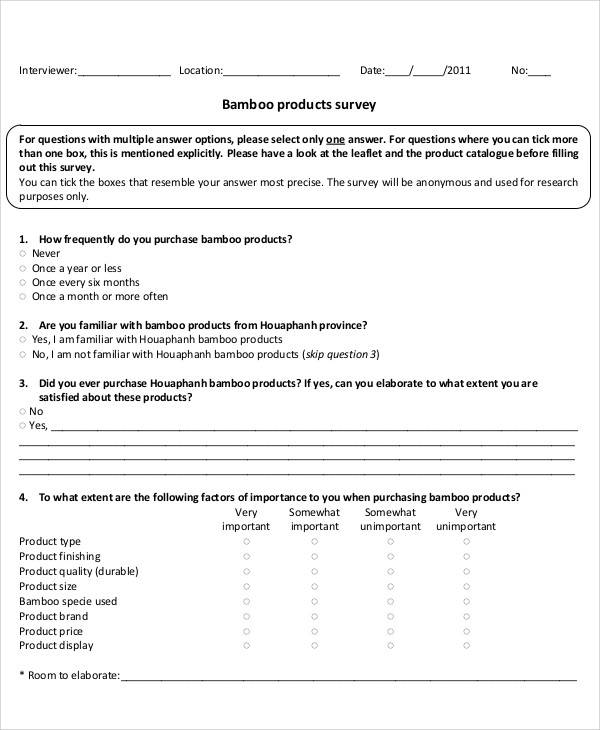bamboo survey form example