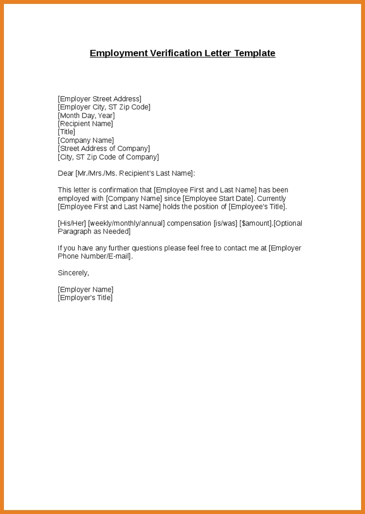 sample employment verification letter for apartment