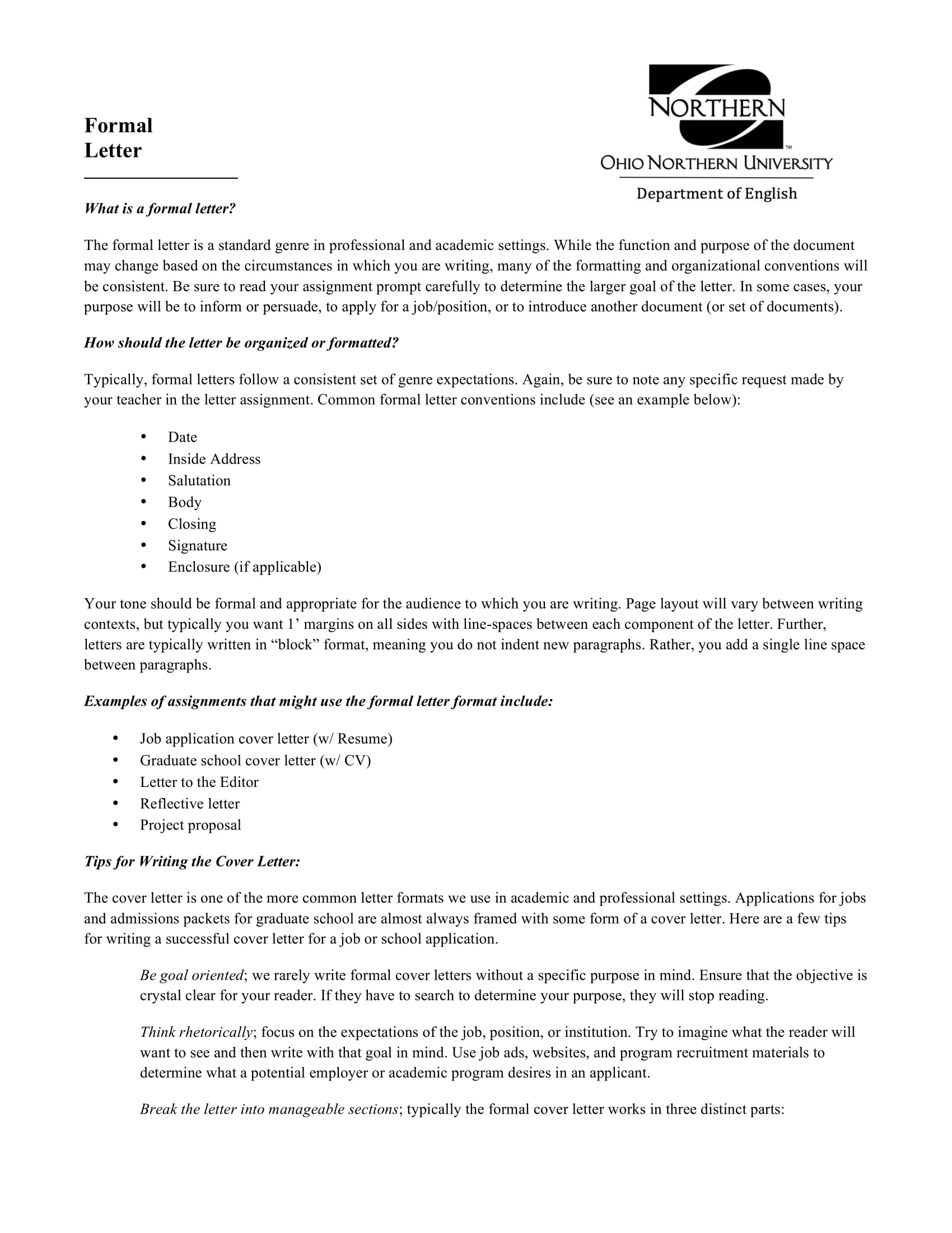 Formal Business Letter Example Pdf