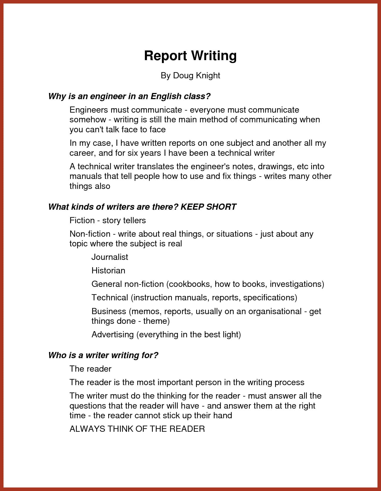 Example Of A Short Structured Report Writing Reports