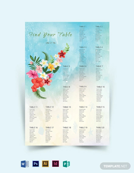 Beach Wedding Seating Chart Template