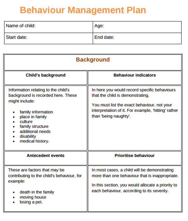 Behaviour Support Plan Template