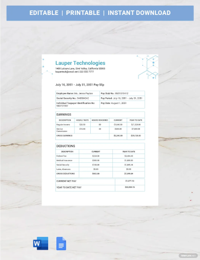 Bi weekly Payslip Template