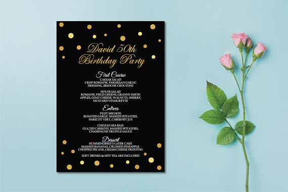 Black and Gold Birthday Menu Example