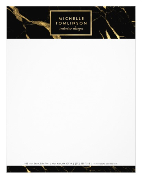 black and gold marble designer letterhead