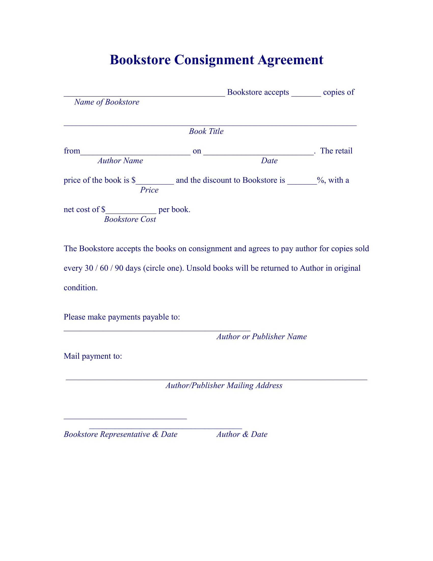 Bookstore Consignment Agreement Example