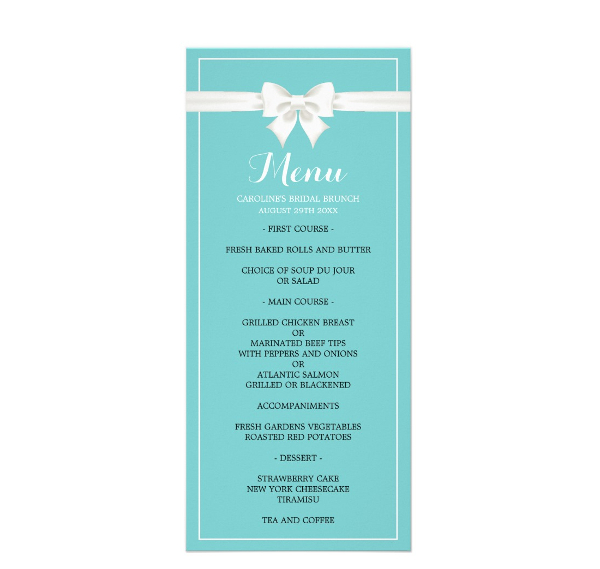 Breakfast at Tiffany's Birthday Menu Example