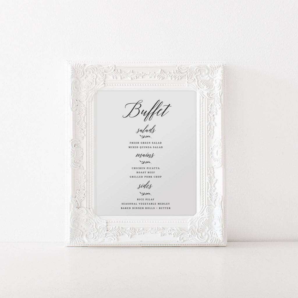 buffet menu on a white frame