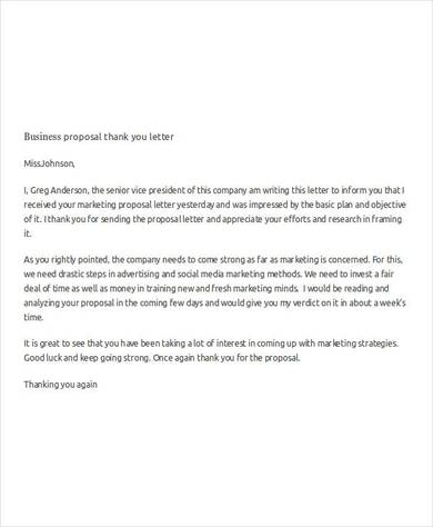 business proposal thank you letter