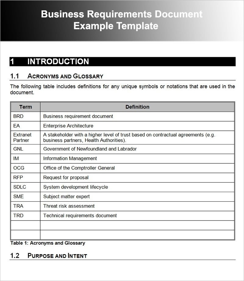 business requirements document intro example