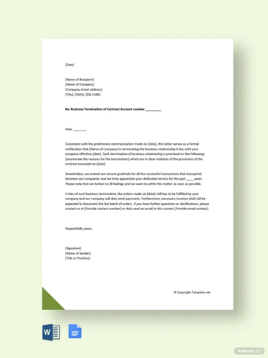 business termination acceptance letter template