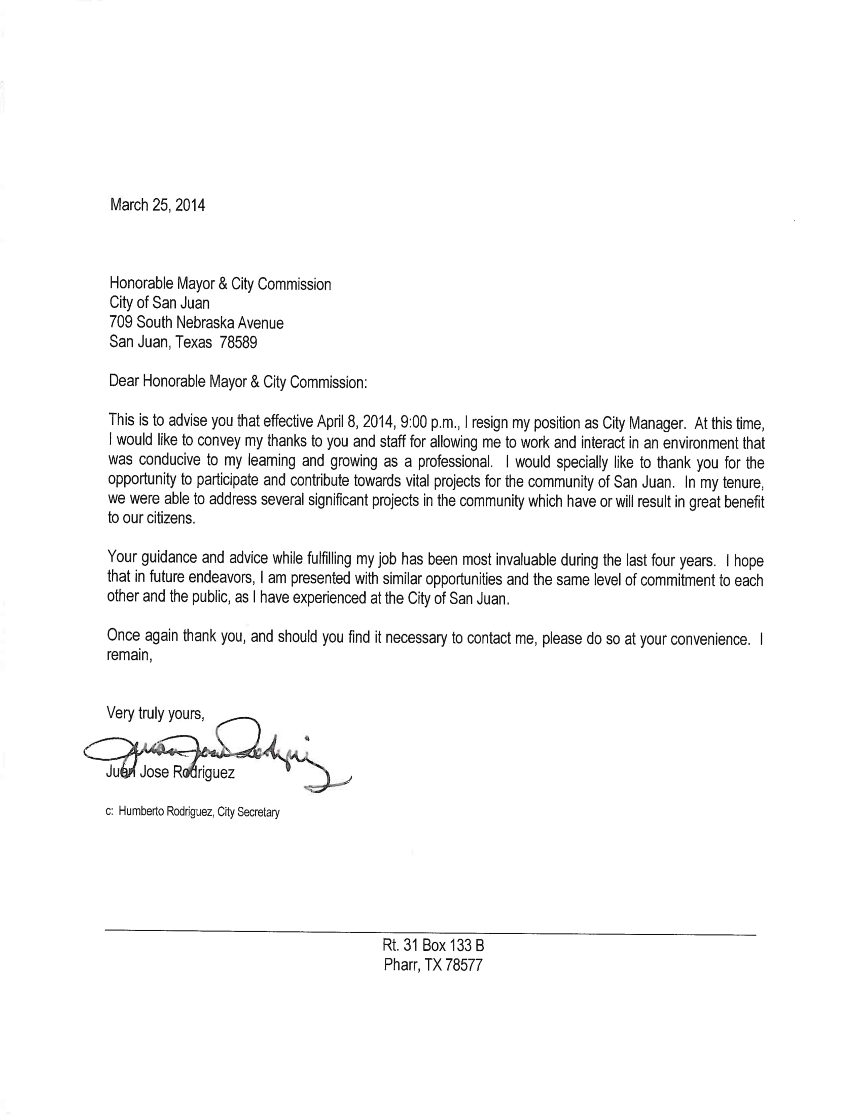 City Manager Resignation Letter Example