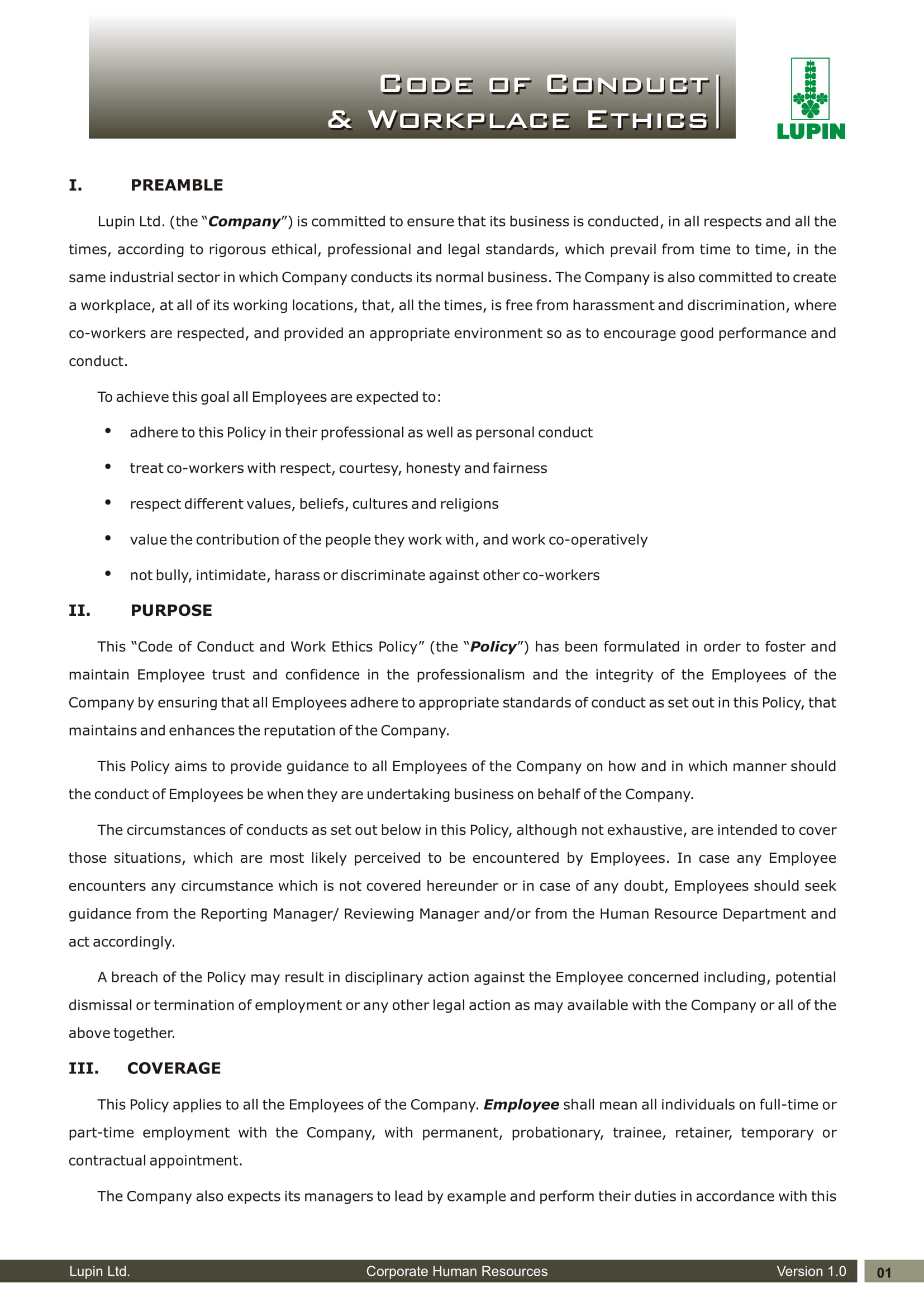 Business Ethics Policy Template