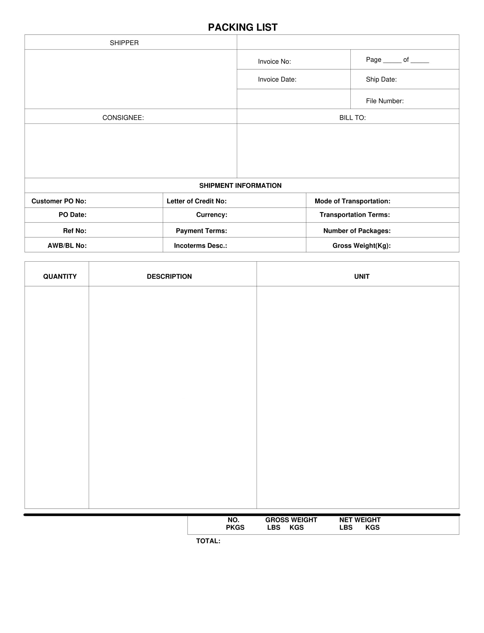 Shipping List Example