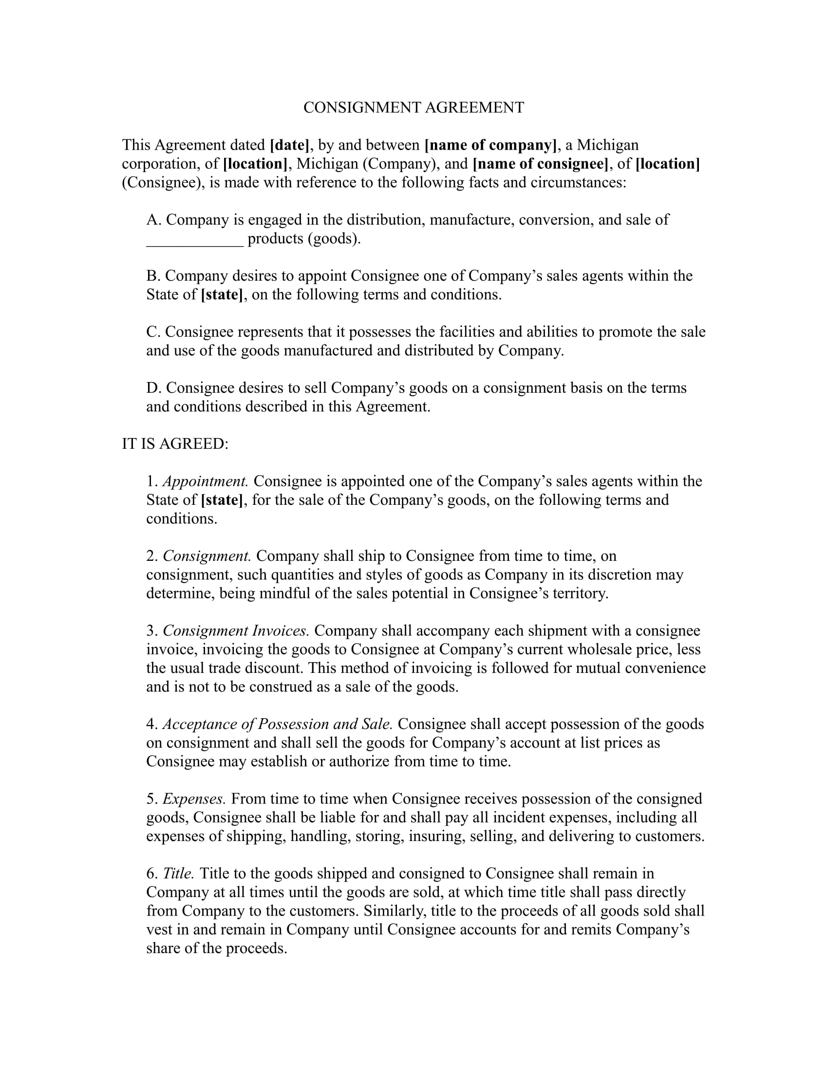 consignment agreement example