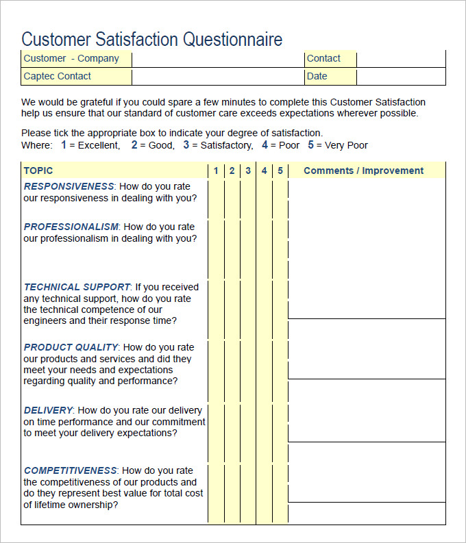 Consumer Customer Satisfaction Questionnaire Example