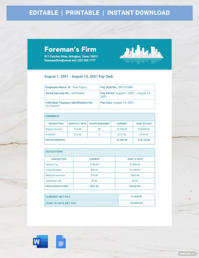 contractor payslip template