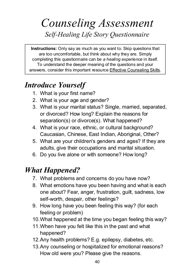 3 Counselling Questionnaire Examples PDF Examples