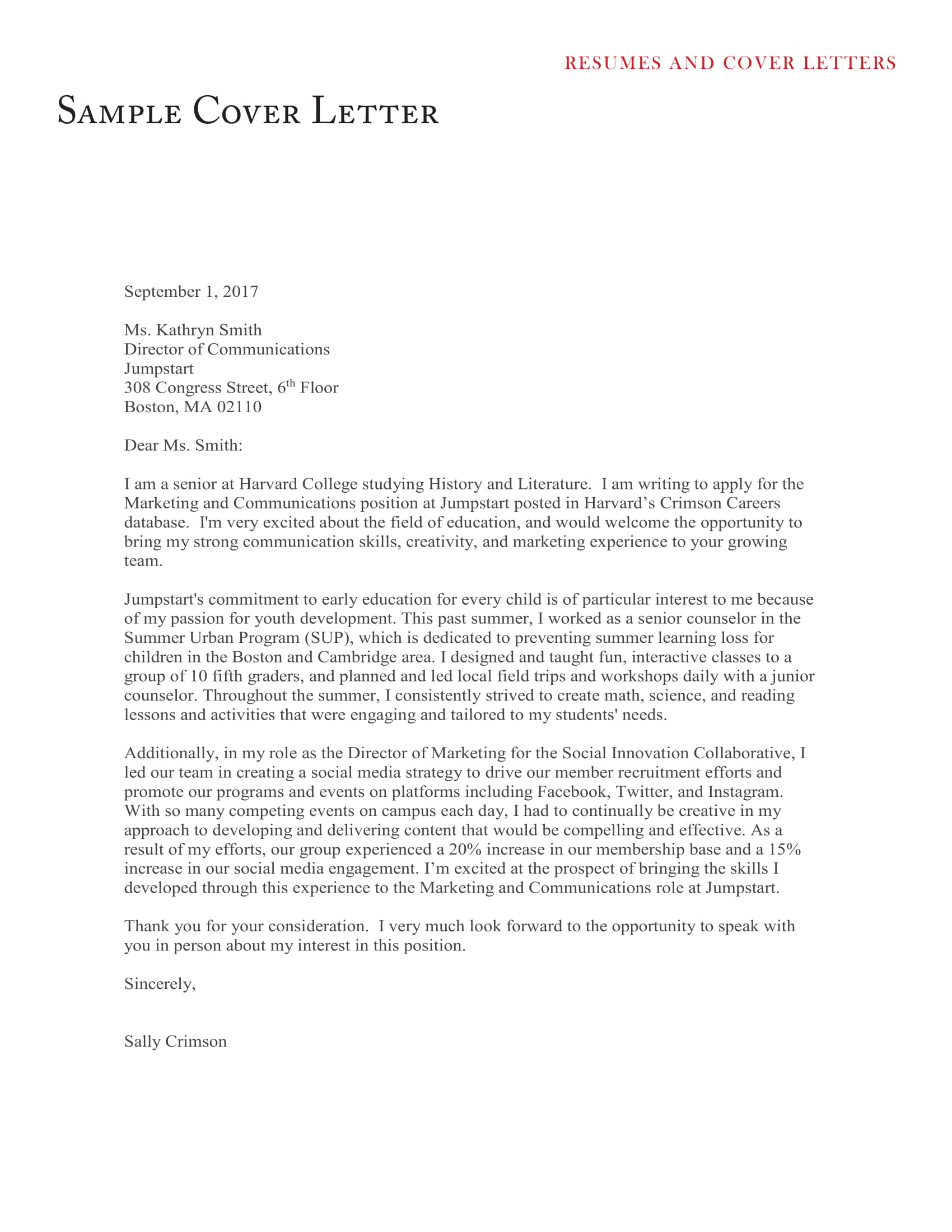 cover letter in english template