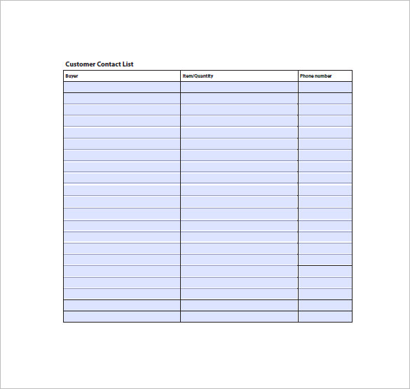 customer contact list template example