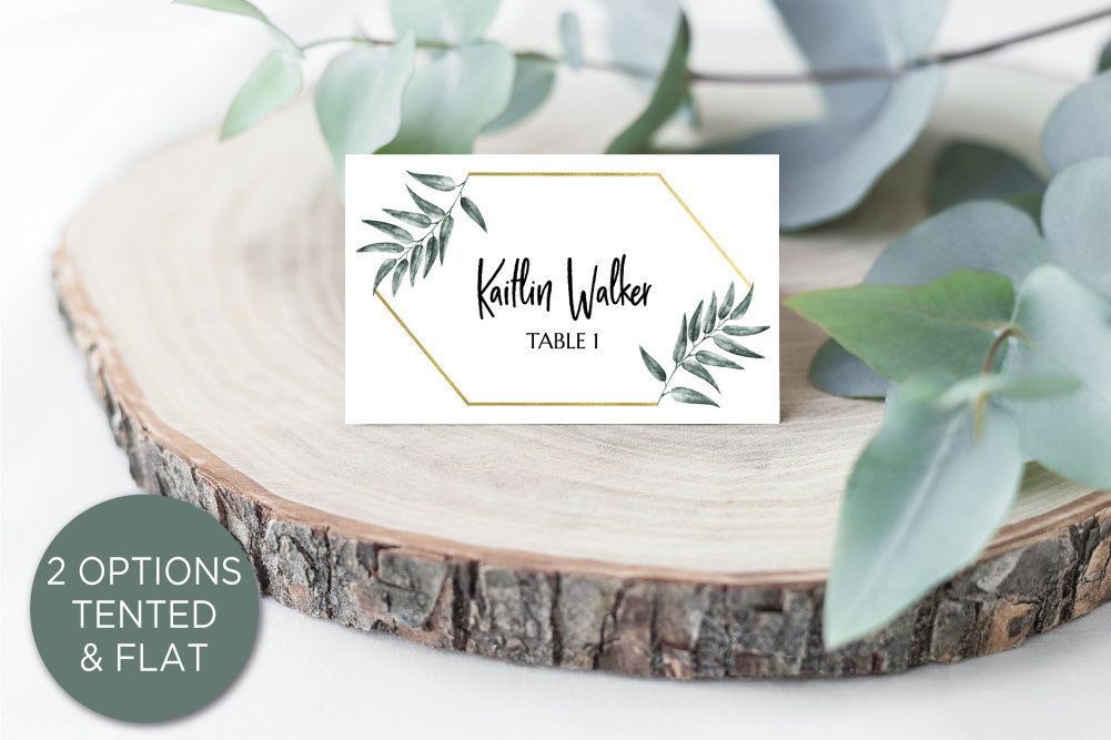 DIY Greenery Gold Wedding Place Cards Printable Template