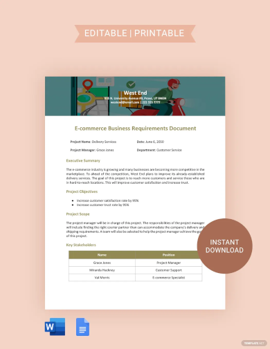 e commerce business requirements document template