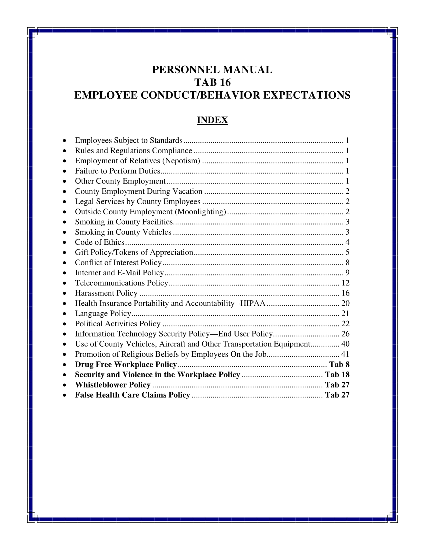 employee conduct behavior expectation policies and work rules example