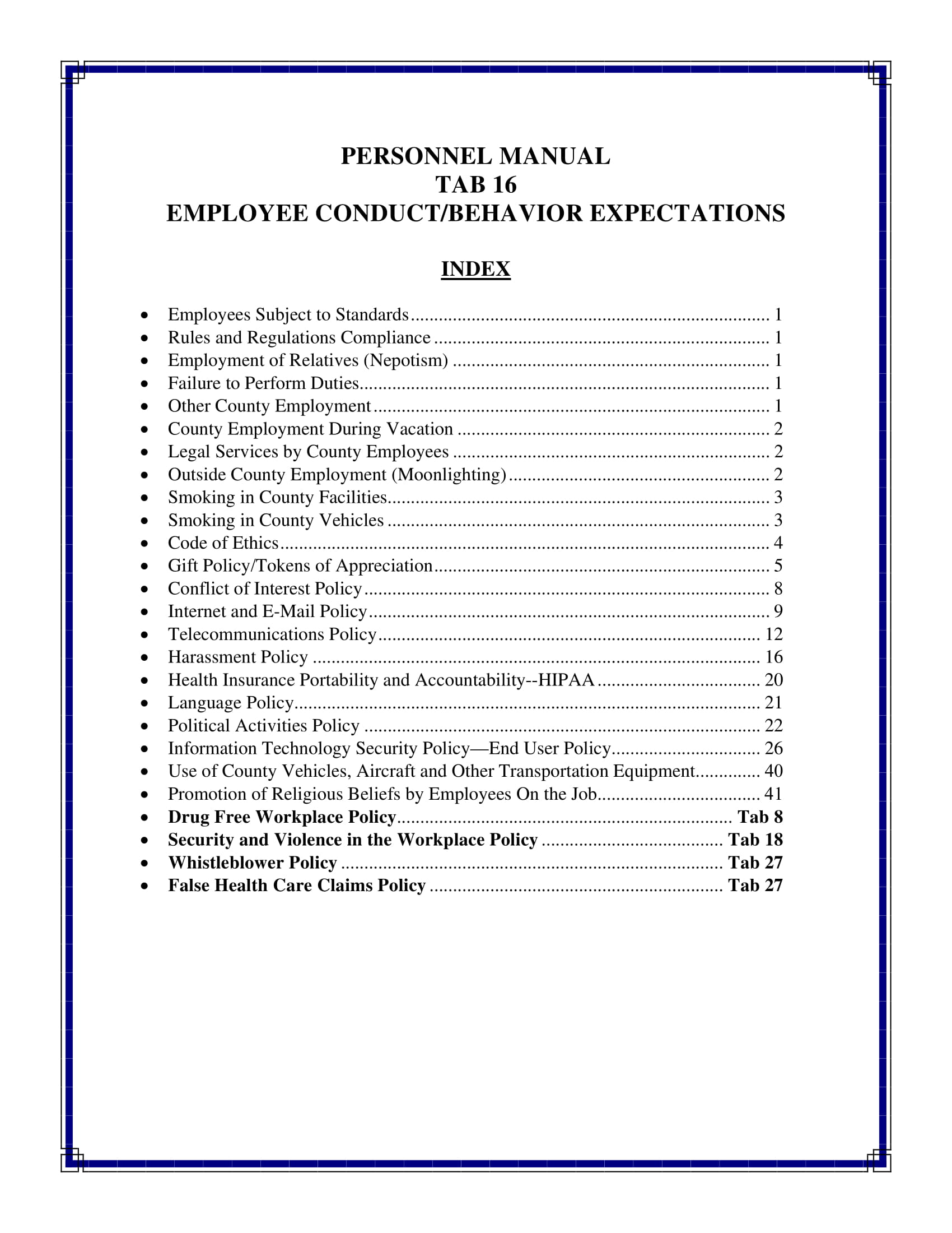 Employee Conduct / Behavior Expectation Policies and Work Rules Example