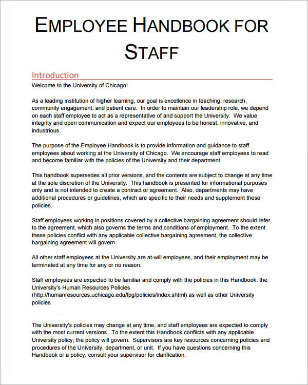 Employee Handbook Staff Policy Example