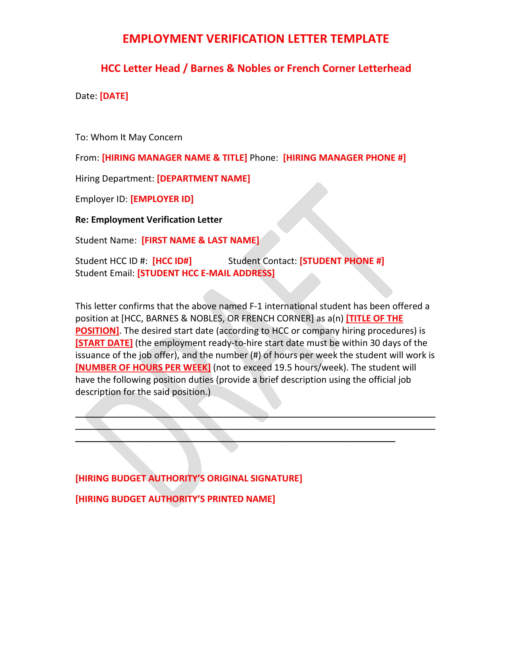 employment verification letter template example