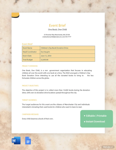 event brief template