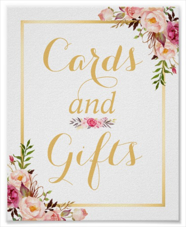 floral gold frame wedding sign gift card