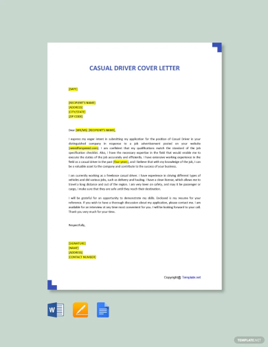 free casual driver cover letter template