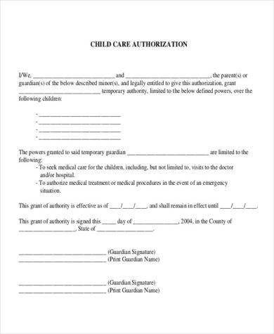 free child care authorization