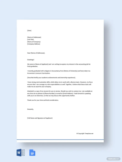 free cover letter for accounting job fresh graduate template