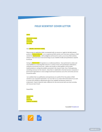 free field scientist cover letter template