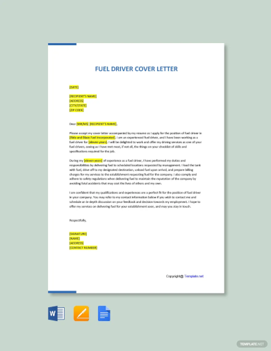 free fuel driver cover letter template