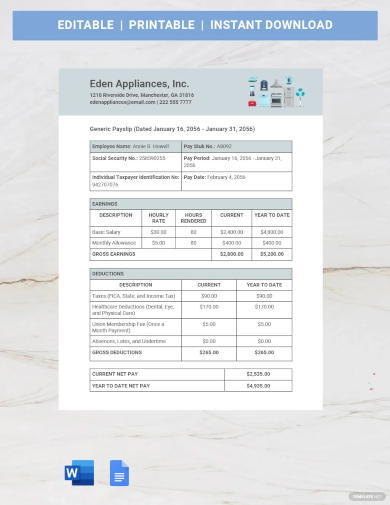 Free Generic Payslip Template