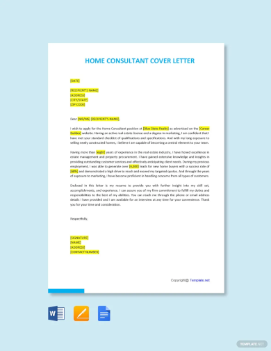 free home consultant cover letter template