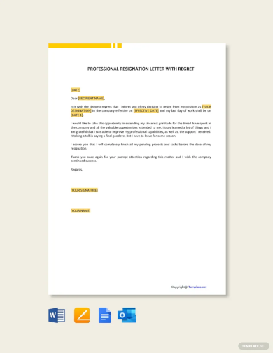 Free Professional Resignation Letter With Regret Template