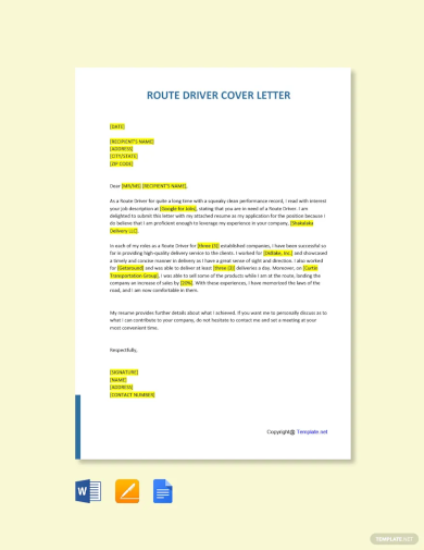 free route driver cover letter template