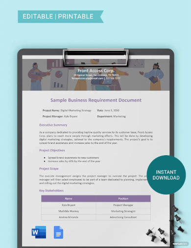 free sample business requirements document template