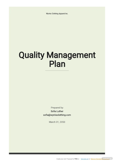 Free Sample Quality Management Plan Template