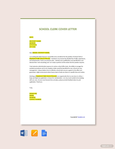 free school clerk cover letter template