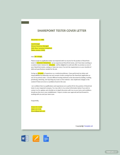 free sharepoint tester cover letter template