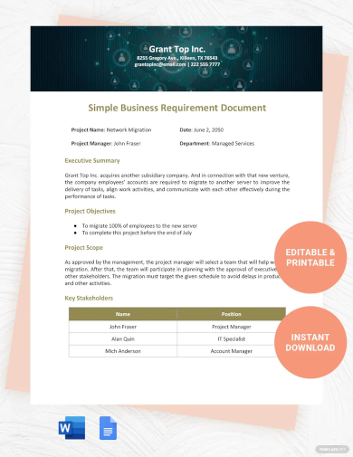 free simple business requirements document template