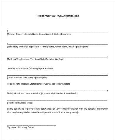 free third party authorization sample