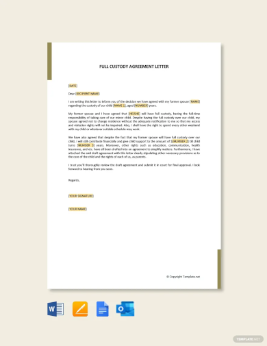 full custody agreement letter template