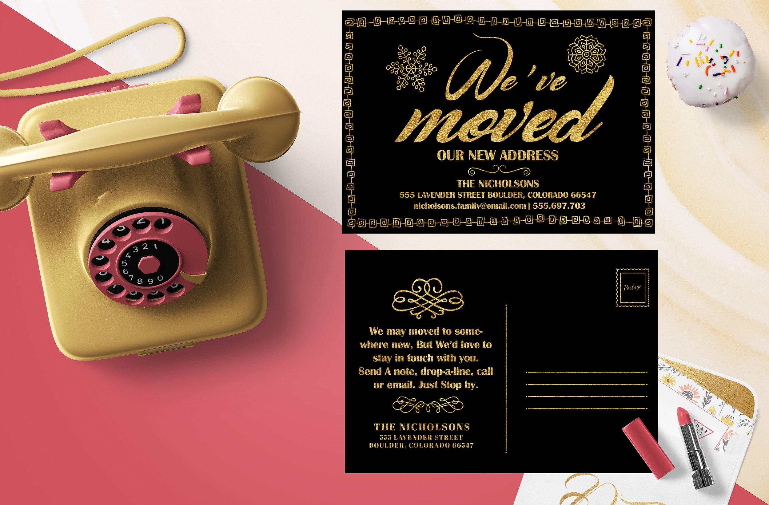gold foil address postcard example