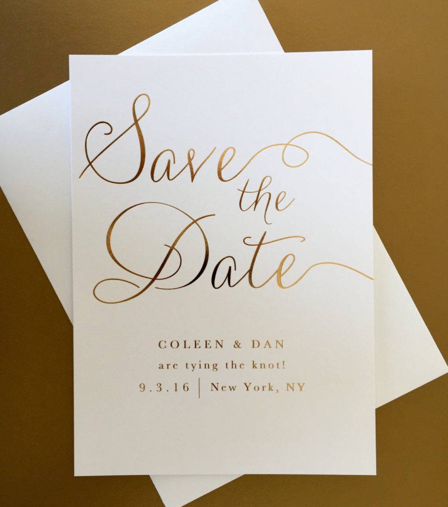 gold foil wedding save the date example
